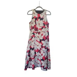 Ann Taylor Linen Hibiscus Floral Sleeveless Knee Length Sun Dress, Women's Sz 4